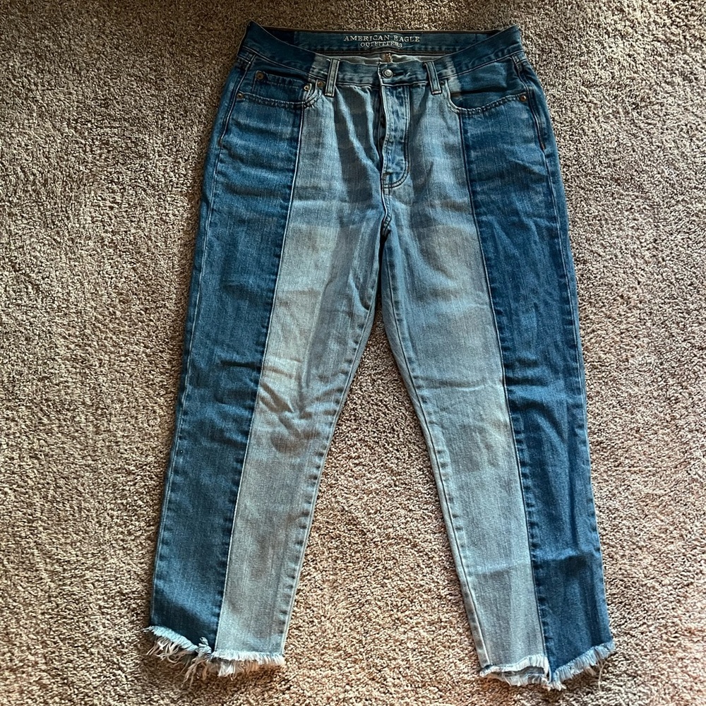 American Eagle Outfitters Women's Two-Tone Blue Cropped Jeans